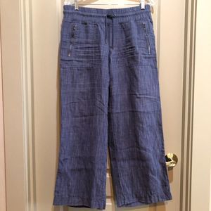 ATHLETA Womens' Blue Cabo Linen Textured Wide Leg Pant Athleisure Size 12 Petite